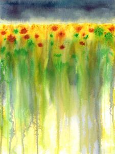 Sonnenblumenfeld abstrakt Aquarellgemälde
