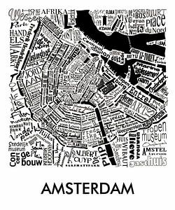 Plattegrond Amsterdam in woorden met A'dam toren van Muurbabbels Typographic Design