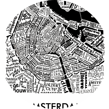 Plattegrond Amsterdam in woorden met A'dam toren van Muurbabbels Typographic Design