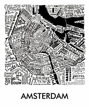 Map of Amsterdam in words by Muurbabbels Typographic Design