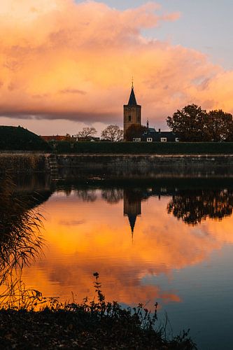 Sunset Naarden Fortress in autumn, Netherlands