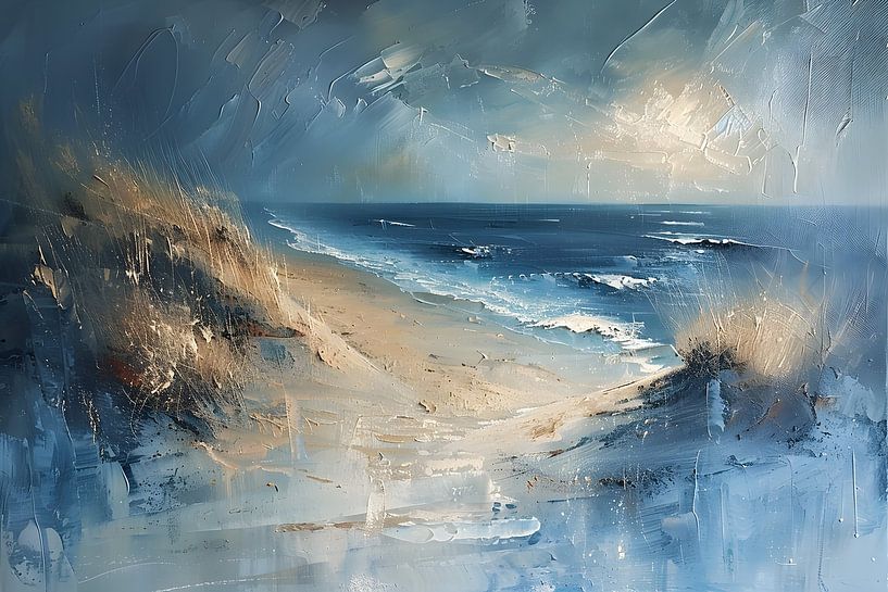 Schilderij Zee en Strand | Zee Schilderij | Schilderij Blauw van AiArtLand