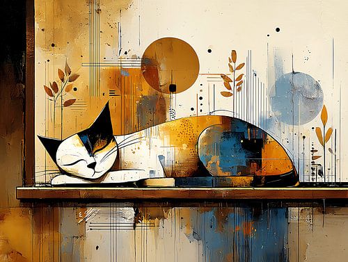 Abstracte kat in vensterbank