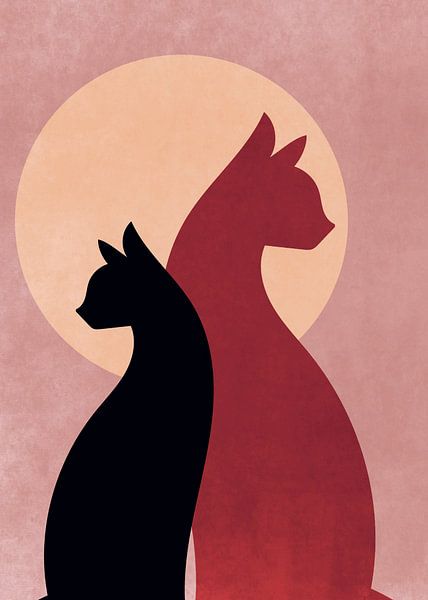 Two Cats Silhouette Vintage by Artkreator