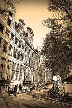 Pen drawing Sepia Herengracht Amsterdam Line drawing