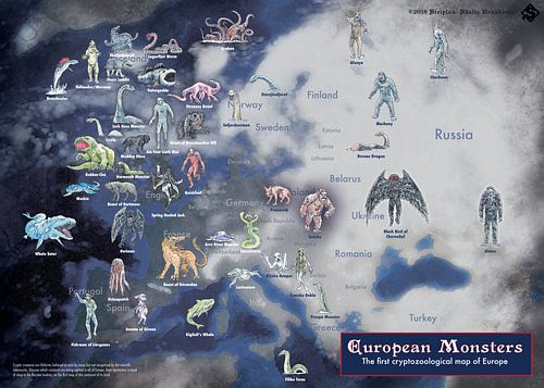 Carte Monstres européens - Créatures cryptiques