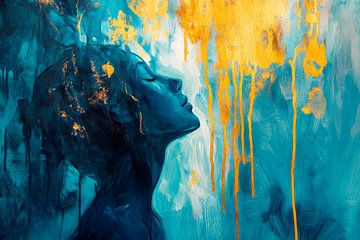 Silhouette of a woman in blue and gold by Poster Art Shop
