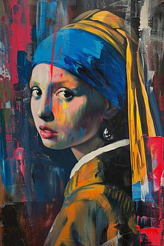 Stedelijk contrast - Expressionistisch meisje met de parel van Poster Art Shop