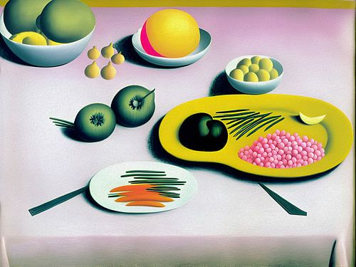 Table avec des aliments surréalistes