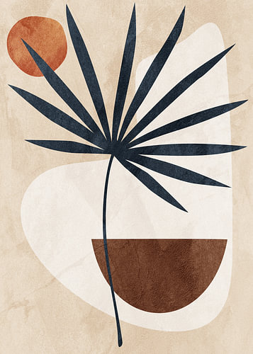Contemporary tropical floral and botanical art in earth tones