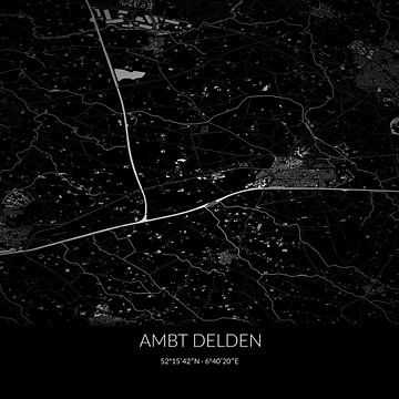 Schwarz-weiße Karte von Ambt Delden, Overijssel. von Rezona