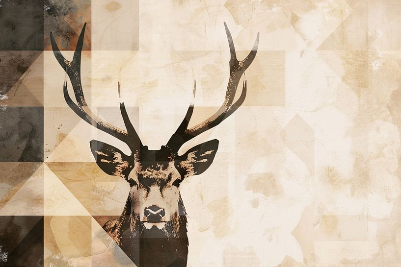 Abstract Deer in Sepia Geometric Art by Art & Soul Creations
