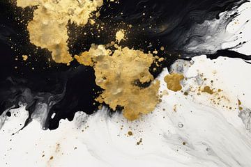 Abstracte marmet stijl in zwart, goud en wit van Digitale Schilderijen