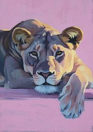 Löwin auf rosa Untergrund von Niklas Maximilian