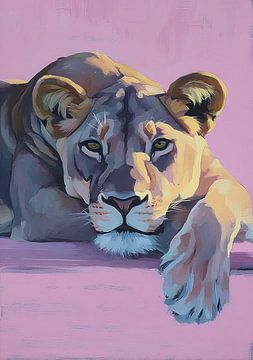 Lionne sur fond rose sur Niklas Maximilian