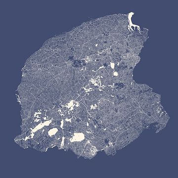 Waterkaart van Friesland in Royaalblauw van Maps Are Art