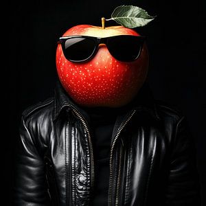 Apfel in Lederjacke und Sonnenbrille Porträt