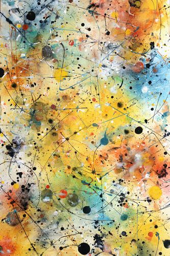 Abstract schilderij geel turquoise - moderne expressieve wanddecoratie