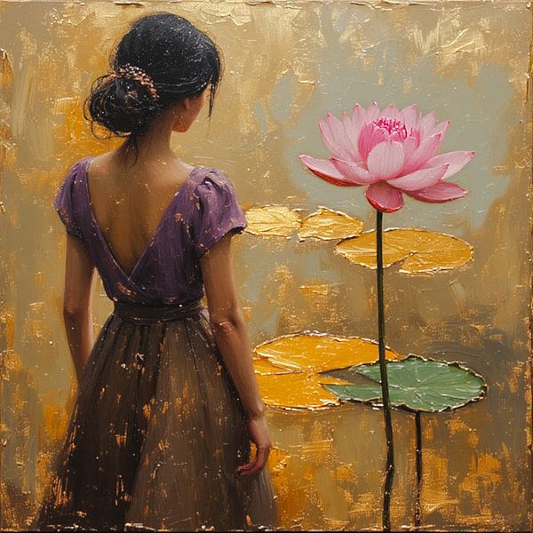 An Indian girl with water lilies. by J.a Dijkstra