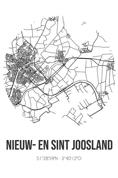 Nieuw- en Sint Joosland (Zeeland) | Map | Black and white by Prints of Place