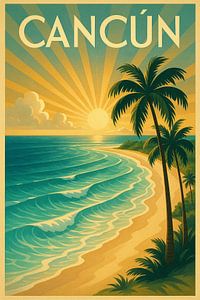 Cancún Sonnenaufgang Gelassenheit - Art Deco Karibik Küste Poster
