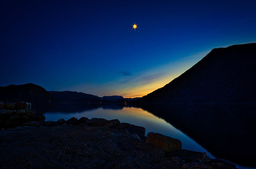 Fjord and sea in Norway at the blue hour by Martin Köbsch