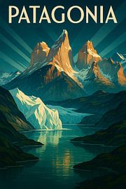 Patagonia Majesty – Art Deco Mountains and Glaciers Poster by Travel Shop