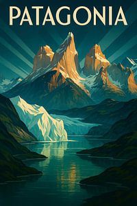 Patagonia Majesty – Art Deco Mountains and Glaciers Poster