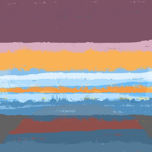 Moderne abstracte kunst in heldere pastelkleuren. Zonsondergang in blauw, paars, geel en roze.