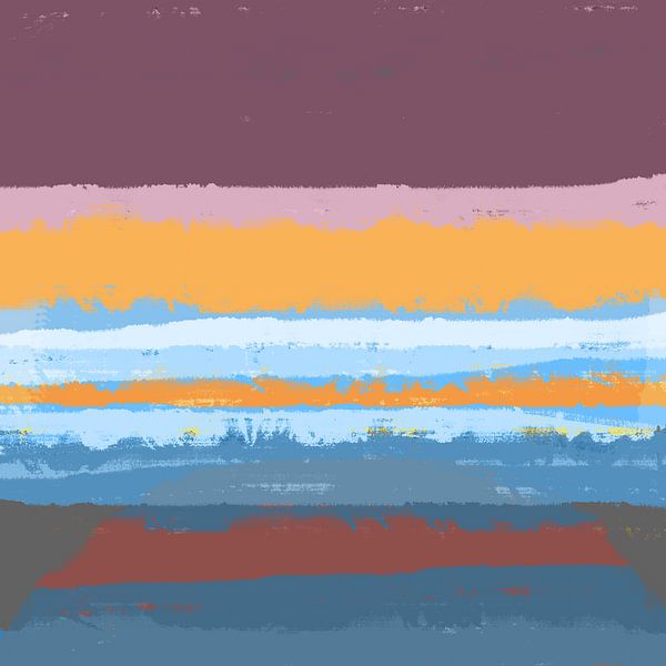 Moderne abstrakte Kunst in hellen Pastellfarben. Sonnenuntergang in blau, lila, gelb und rosa. von Dina Dankers