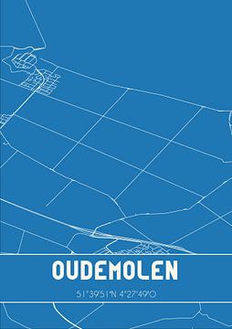 Blauwdruk | Landkaart | Oudemolen (Noord-Brabant) van MijnStadsPoster