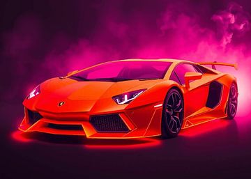 Lamborghini Aventador gloeiend oranje neon van MIROKKU
