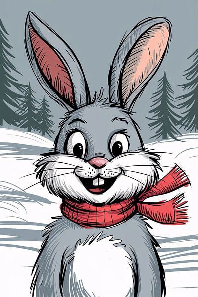 Winter rabbit with red scarf by Art & Soul Creations