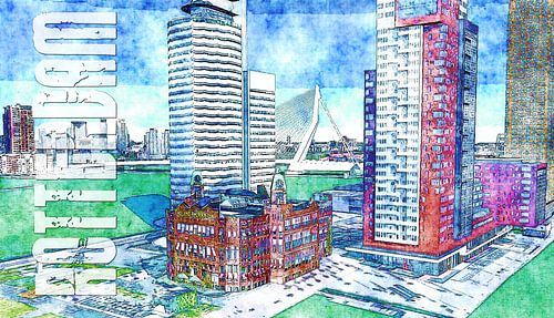 Peinture de Rotterdam avec Holland America Line Popart Art - Poster Rotterdam