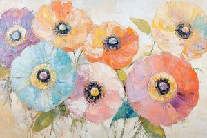 Buntes Feld mit großen Blumen