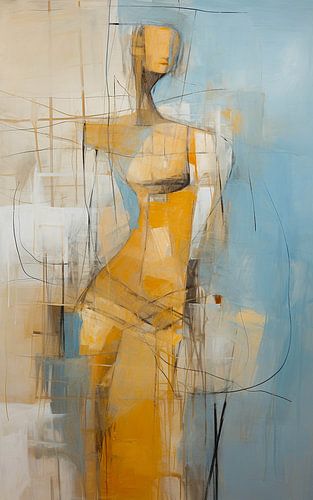Élégance abstraite La femme en bleu clair et ambre