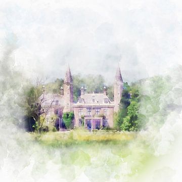 Aquarelschilderij van Kasteel Ter Hooge in Middelburg, Zeeland van Danny de Klerk