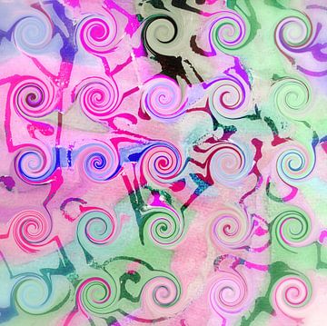 abstracte spiralen in neonroze van Claudia Gründler