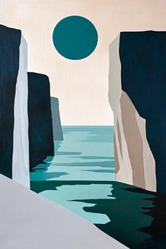 Rocky gorge with stylised sun circle by Poster Art Shop