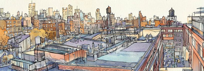Watercolor panorama from a sketch album, by Ariadna de Raadt-Goldberg