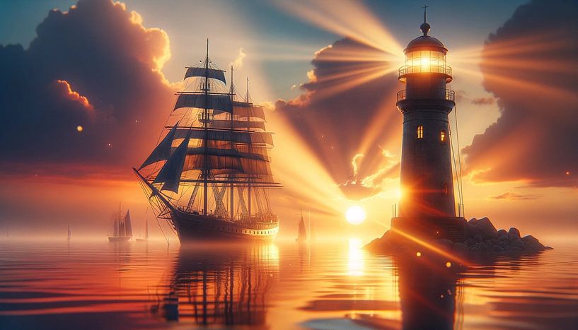 Vuurtorengloed in de zonsondergang van artefacti