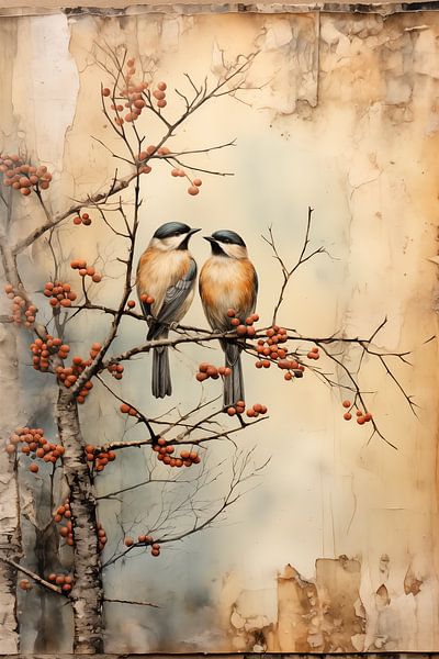 Deux oiseaux sur une branche par Carla van Zomeren