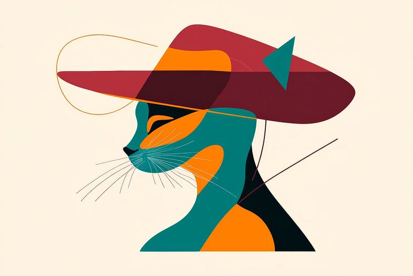Cat art - Colourful silhouette by Poster Art Shop