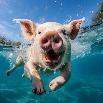 Bathing lucky pig by Heike Hultsch