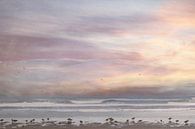 Vogels op het strand bij de zee / zonsondergang van Photography art by Sacha thumbnail