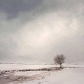 Lonely Tree on the Winter Shore by Femea Stille Landschappen