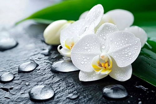 Witte orchideeën met waterdruppels