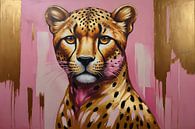 Majestueuze Luipaard in Goud en Roze van Art & Soul Creations thumbnail