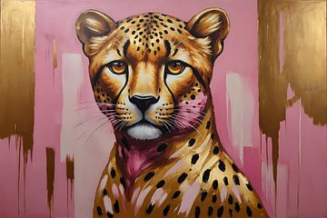Majestätischer Leopard in Gold und Rosa von De Muurdecoratie