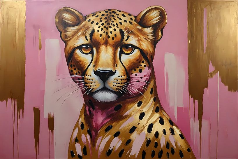 Majestueuze Luipaard in Goud en Roze van Art & Soul Creations